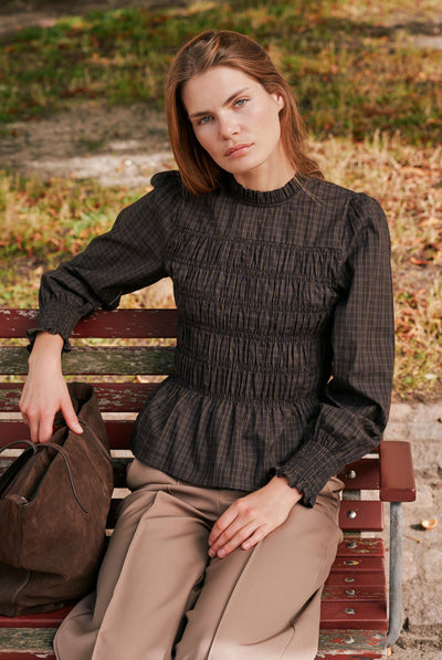 Possa Big Check Blouse Brown check - 170764 Thumbnail