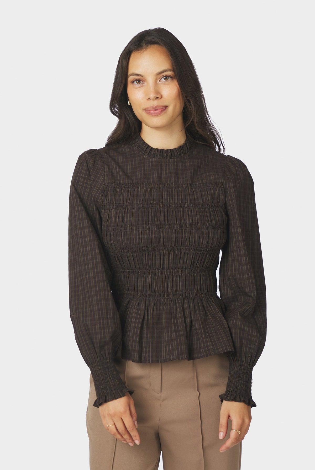 Possa Big Check Blouse Brown check - 170764