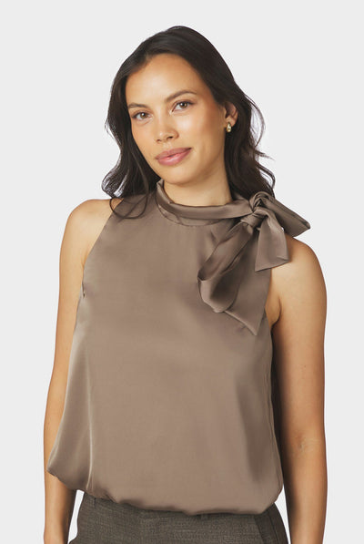 Veda Drapy Satin Top DARK TAUPE - 166605 Thumbnail