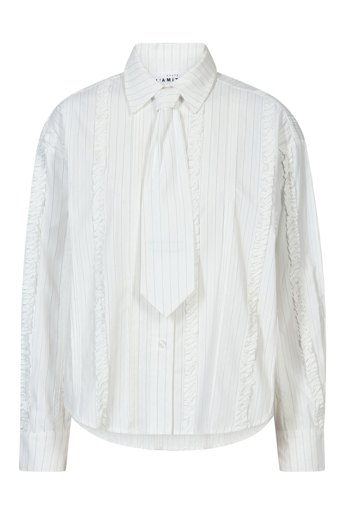 Inez Pin Frill Tie Shirt Off-White - HL10981