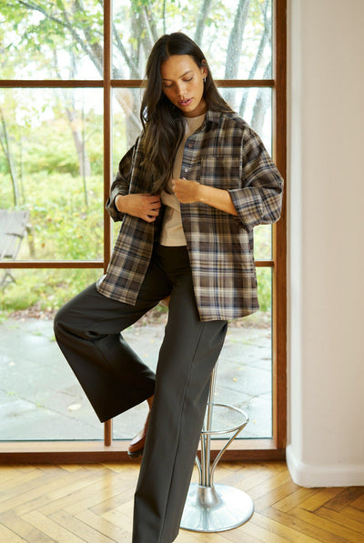Dalma Flannel Check Shirt DARK TAUPE - 171678 Thumbnail