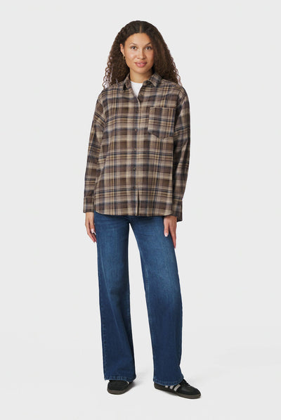 Dalma Flannel Check Shirt DARK TAUPE - 171678 Thumbnail