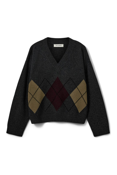 Paleasw V-Neck Argyle Knit Swe DARK GREY - S264281 Thumbnail