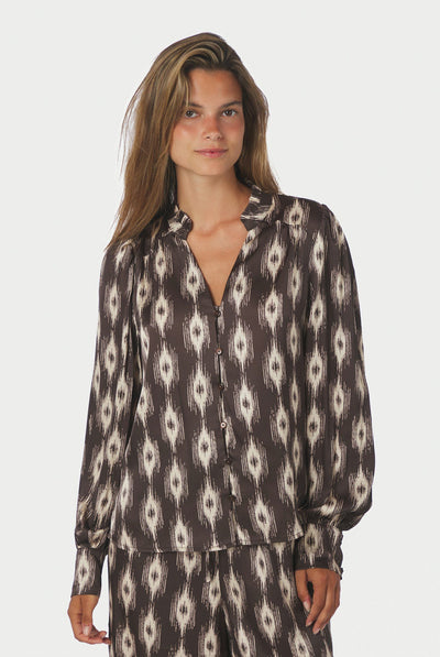Massima Ikat Blouse Dark brown - 171182 Thumbnail