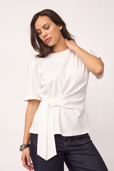 OrianeCC Pleat Tie Tee 10001-White - 500096 Thumbnail