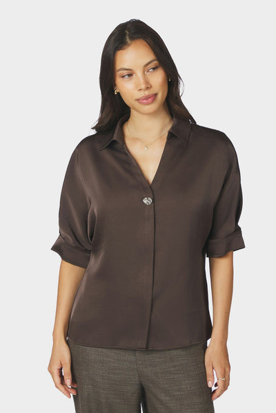 Carm Heavy Sateen Shirt Dark brown - 170699 Thumbnail