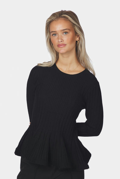 Wallina Peplum Knit Blouse Black - 170589 Thumbnail