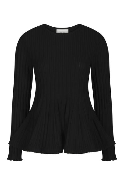 Wallina Peplum Knit Blouse Black - 170589 Thumbnail