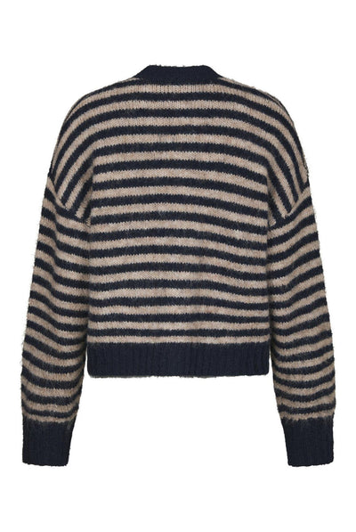 Isana Stripe Fluffy Knit Cardi Navy Striped - 169700 Thumbnail