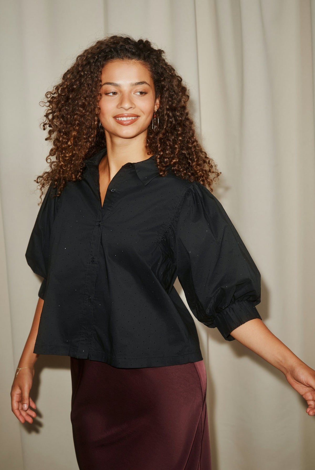 Etta Poplin Bedazz Shirt Black - 170771