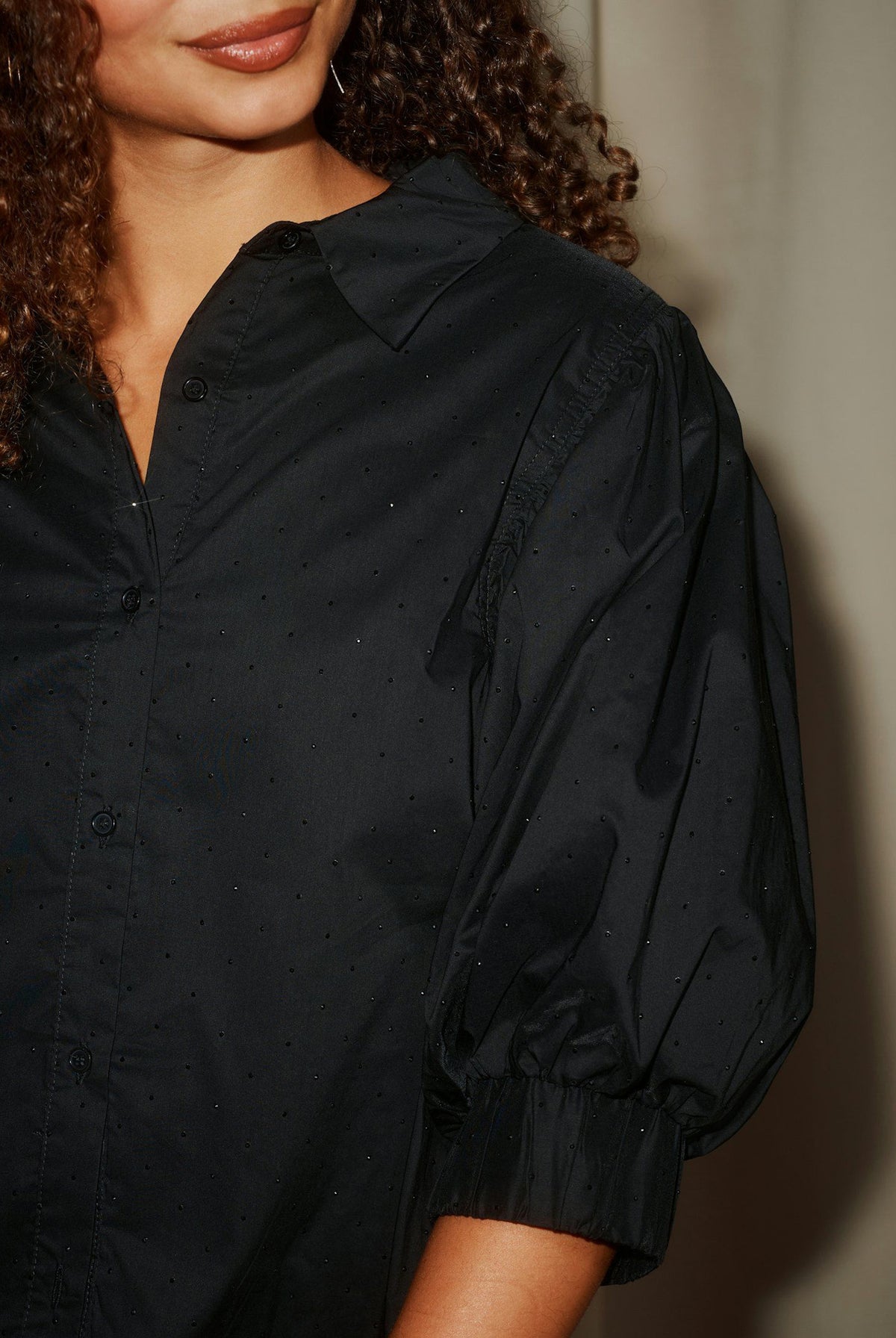 Etta Poplin Bedazz Shirt Black - 170771