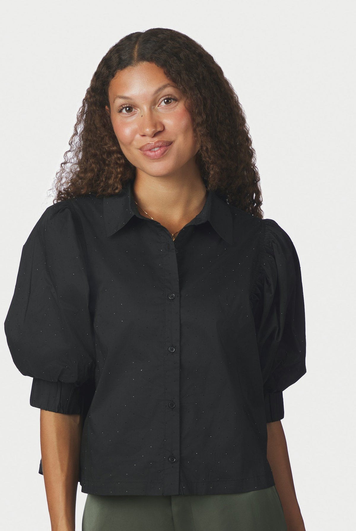 Etta Poplin Bedazz Shirt Black - 170771