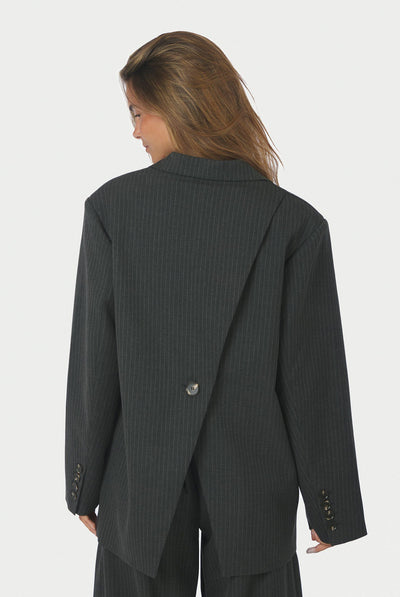 Aarielle Slim Pinstripe Blazer Dark grey melange - 171088 Thumbnail