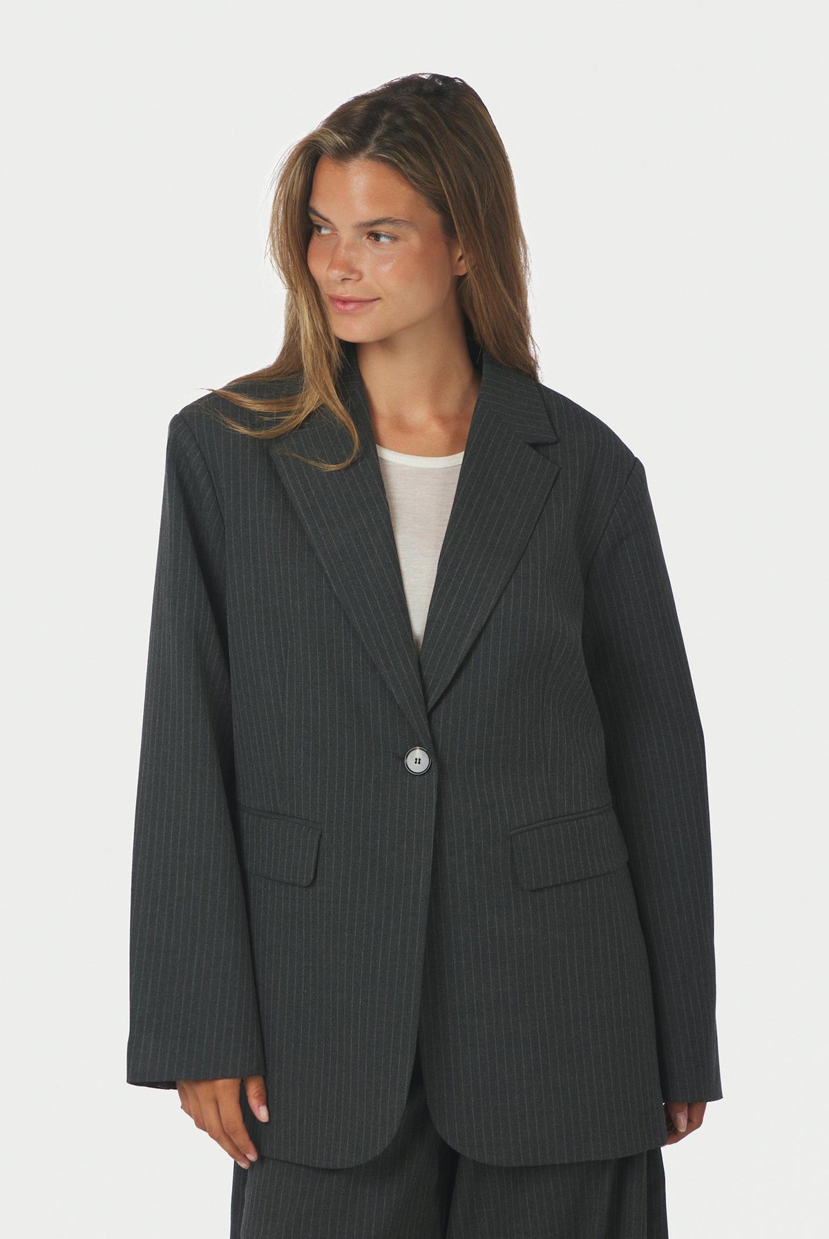 Aarielle Slim Pinstripe Blazer Dark grey melange - 171088