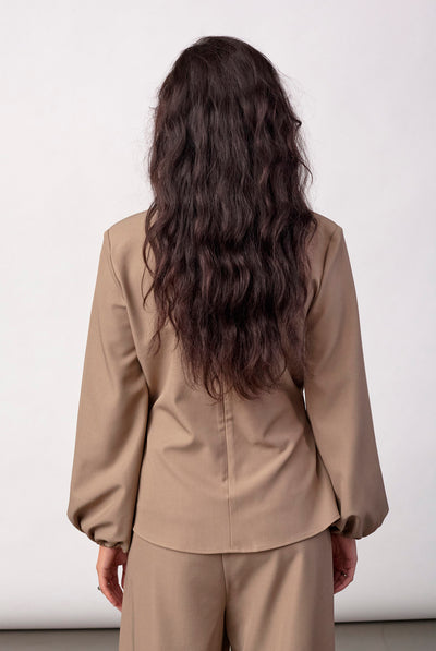 LunaCC Tie Blouse 20018-Taupe - 500386 Thumbnail