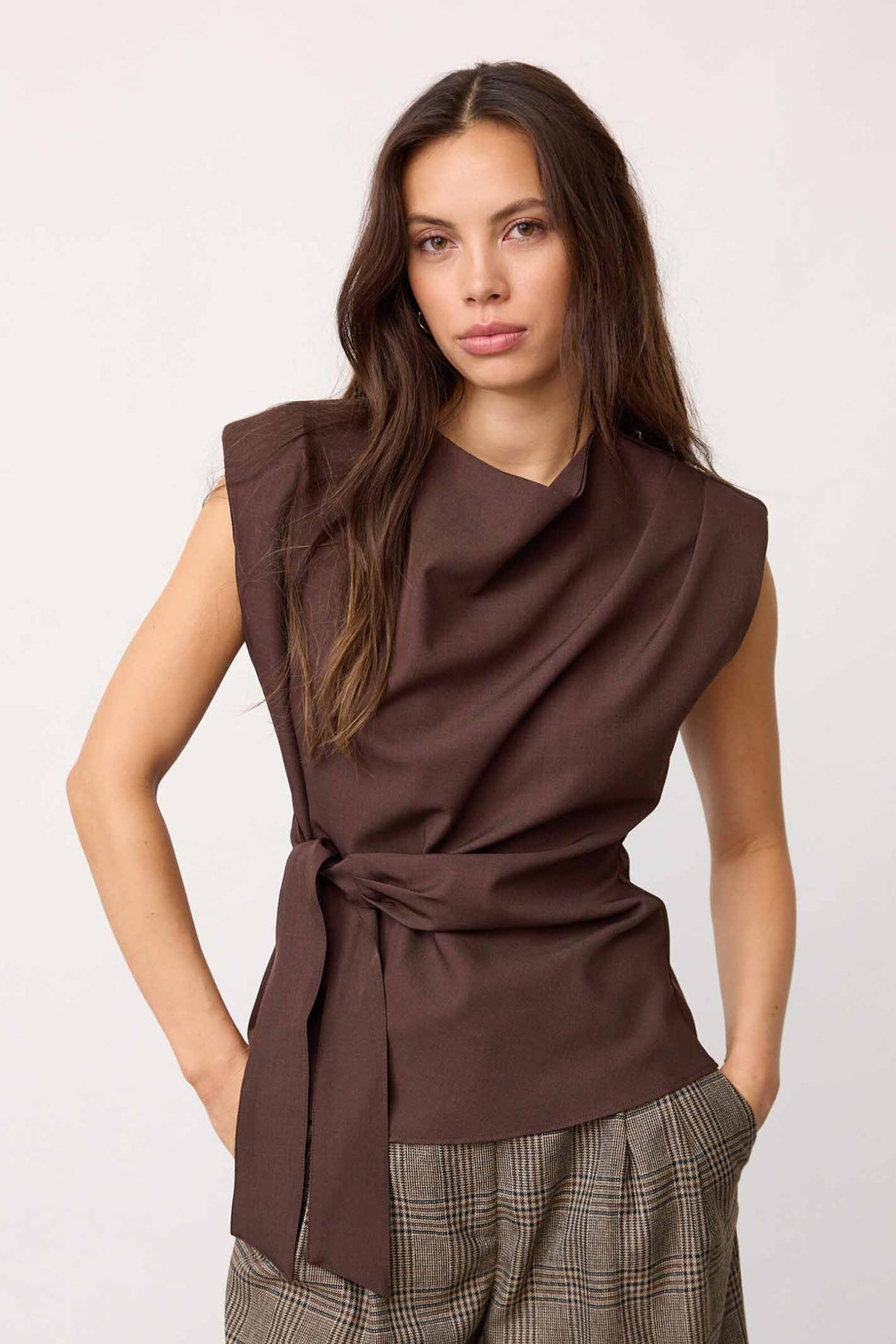 LunaCC Pleat Top 20003-Dark Brown - 500314