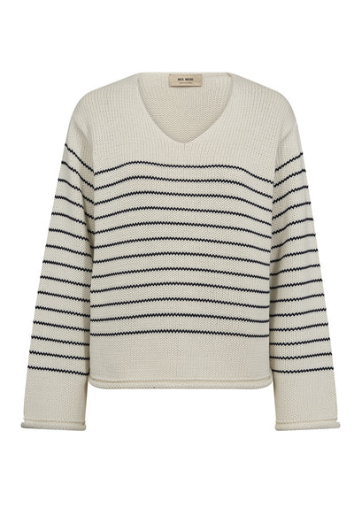 MMBine LS V-Neck Stripe Knit ECRU - 170690 Thumbnail
