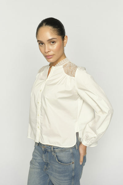 MMInda Cotton Lace Shirt ECRU - 177130 Thumbnail
