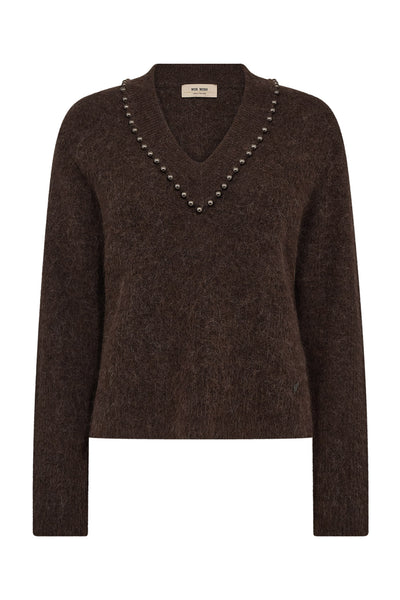 MMZora V-Neck Bead Knit Bracken - 176320 Thumbnail