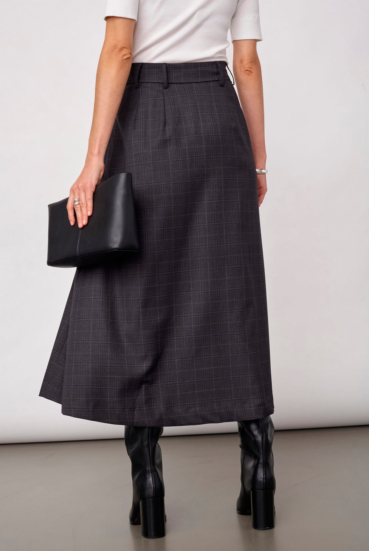 EloraCC Check Pleat Skirt 65002-Dark Grey - 500308