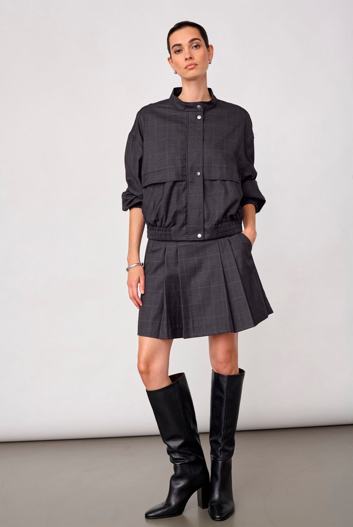 EloraCC Check Jacket 65002-Dark Grey - 500303