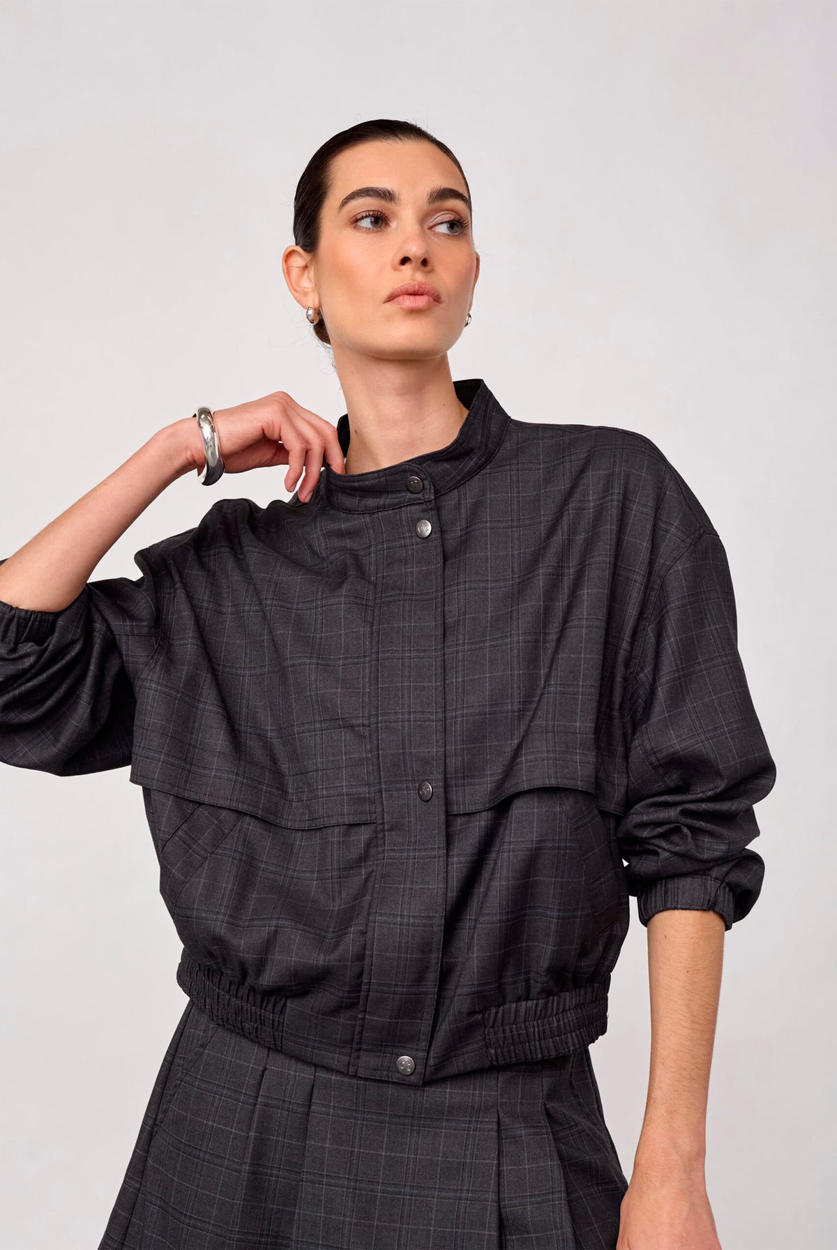 EloraCC Check Jacket 65002-Dark Grey - 500303