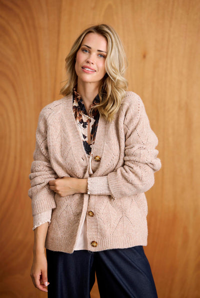 Ari knit cardigan Sand melange - 17236 Thumbnail