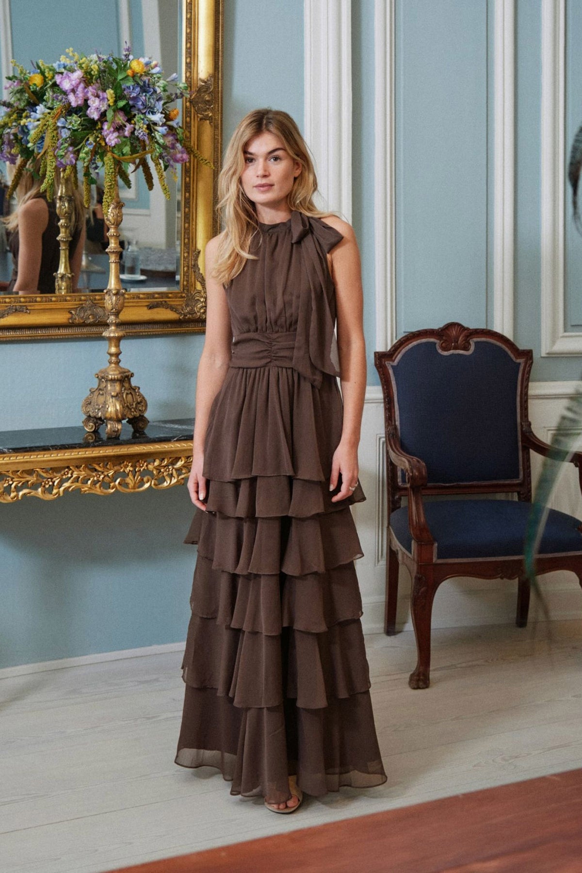 Marli Solid Chiffon Dress Dusty Brown - 165640