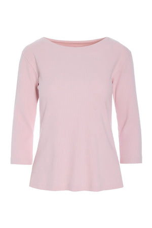 Naibu rib bluse med 3/4 Ærme CHALK PINK - 261-4079-5085