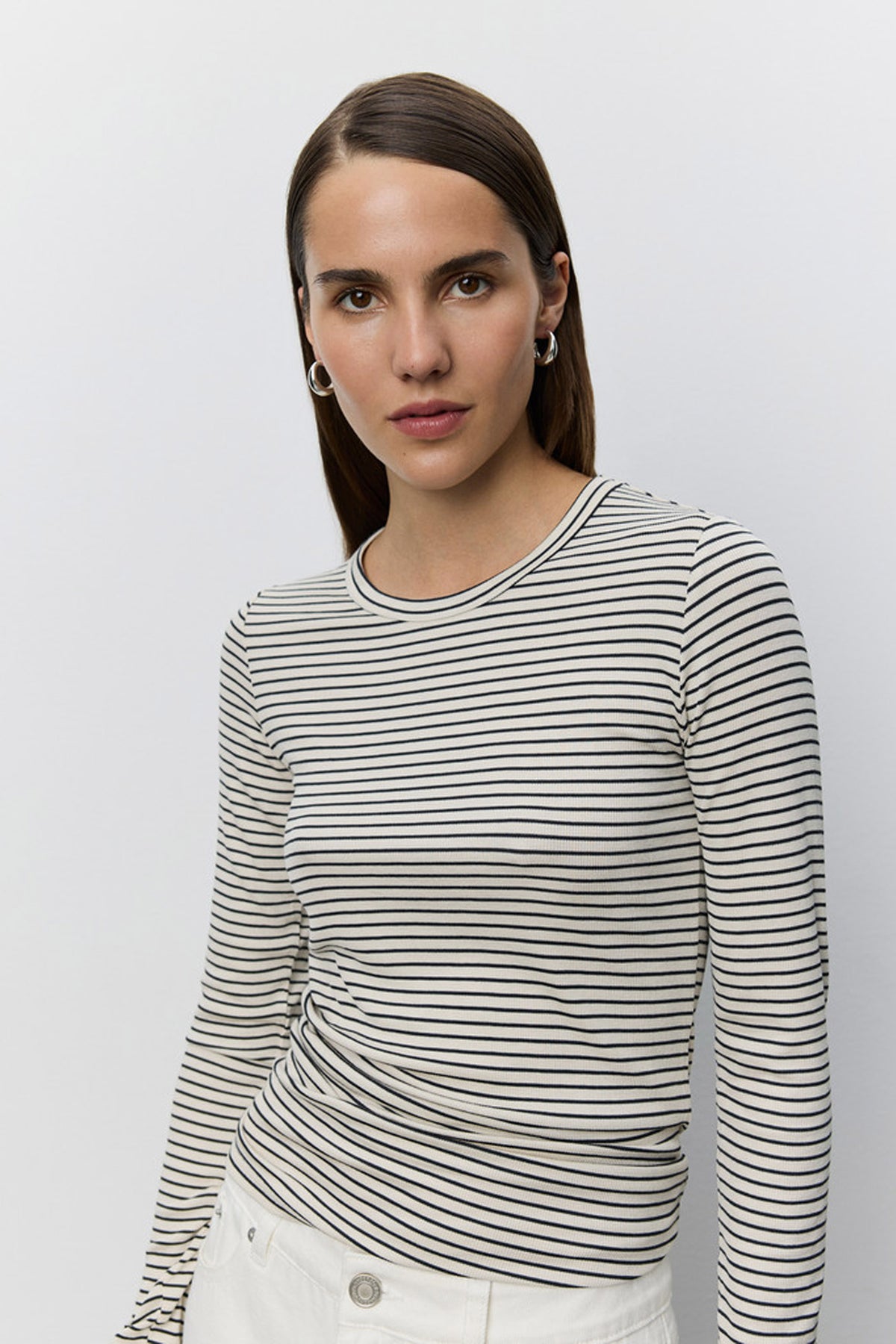 PETRICIASW STRIPE T-SHIRT LONG 1017 Black striped - SNOS704