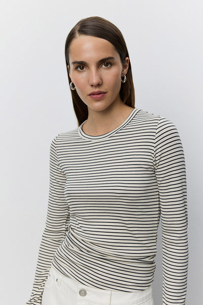 PETRICIASW STRIPE T-SHIRT LONG 1017 Black striped - SNOS704 Thumbnail