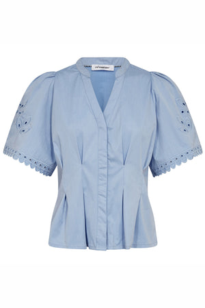 PoppyCC Emb SS V-Shirt 23-Pale Blue - 45075