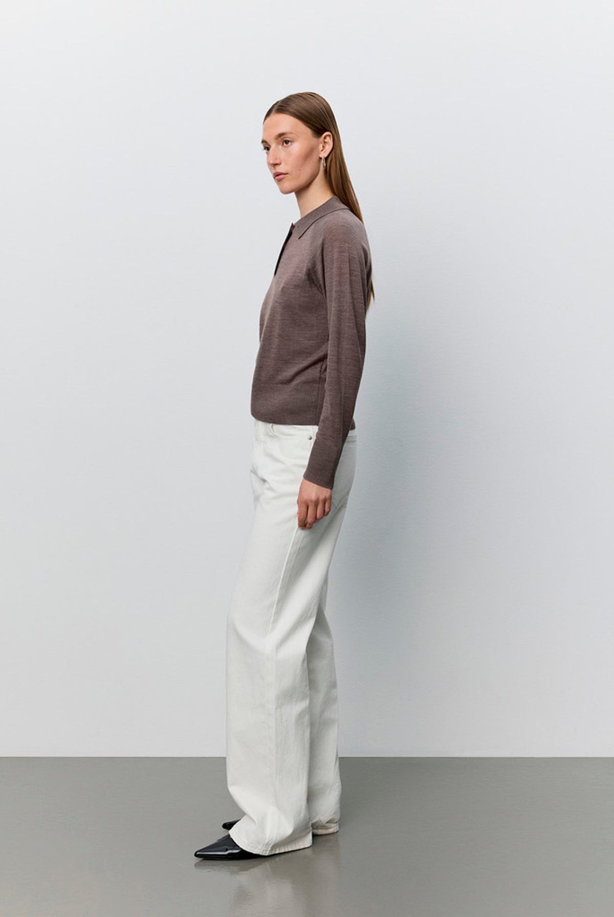 SELENESW KNIT POLO 7071 Brown melange - SNOS761
