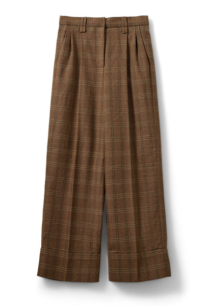 Rosanasw Checked Wide Leg Trou Maple Brown Check - S263211 Thumbnail