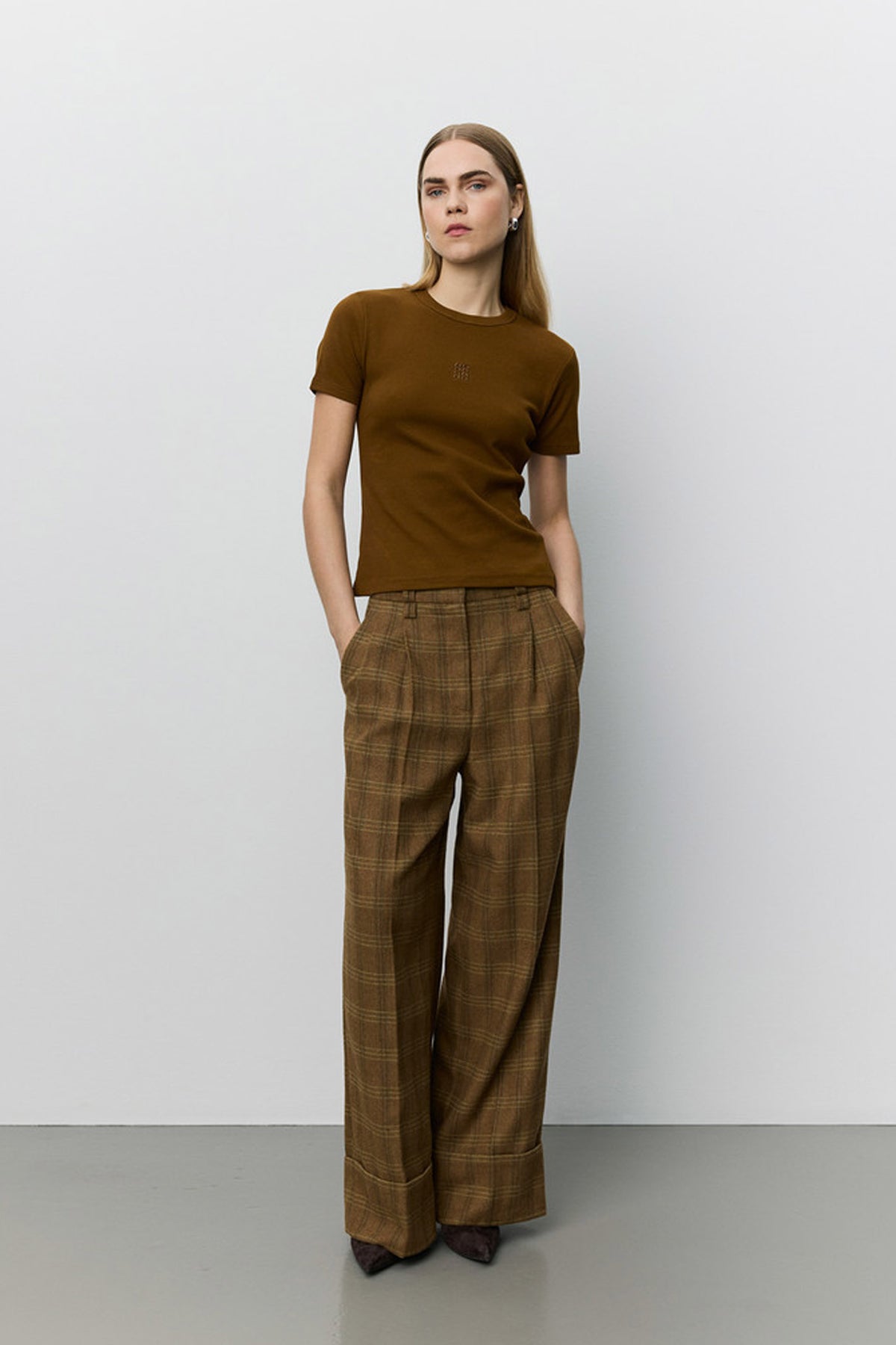 Rosanasw Checked Wide Leg Trou Maple Brown Check - S263211