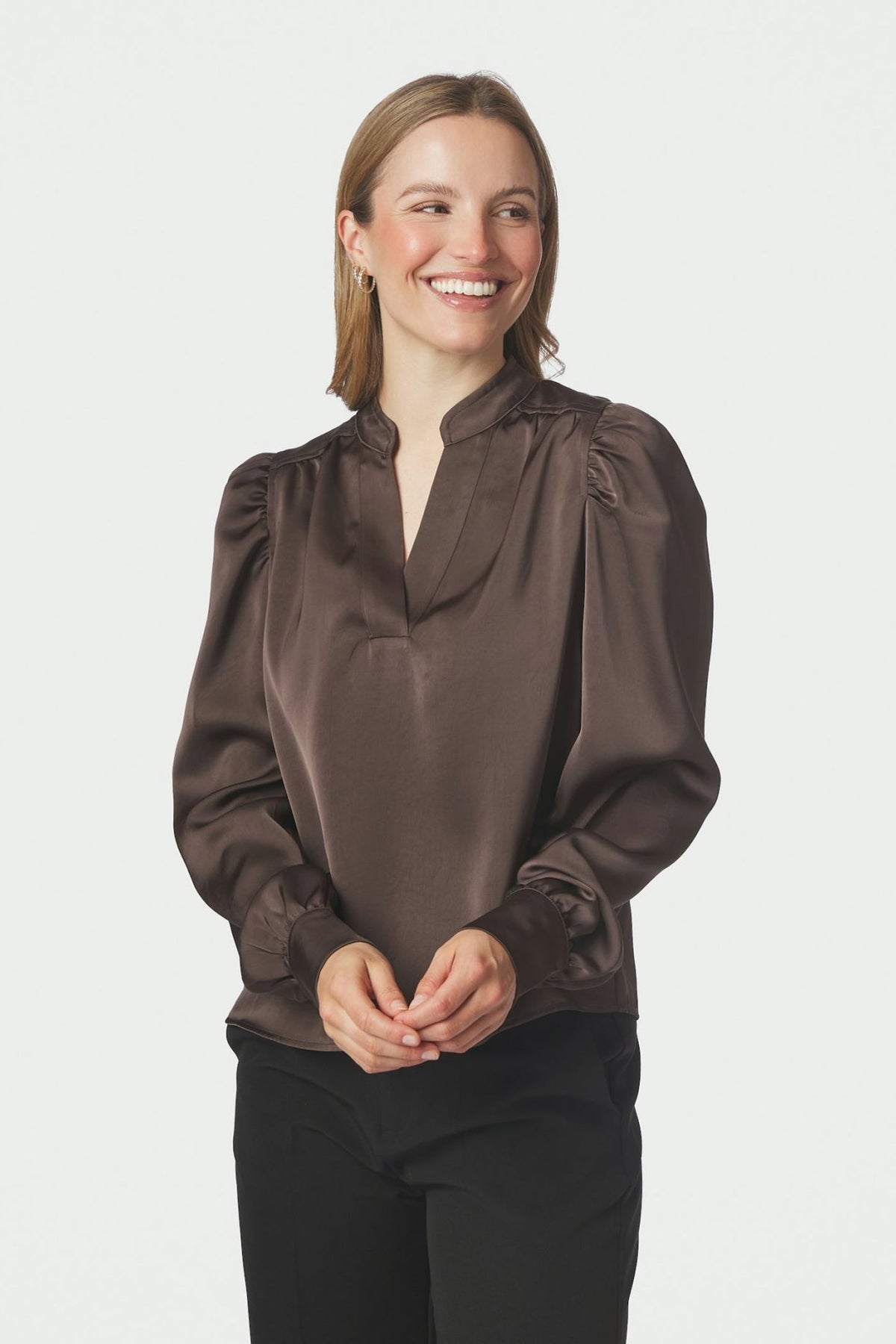Rosslyn Heavy Sateen Blouse Dark brown - 163769