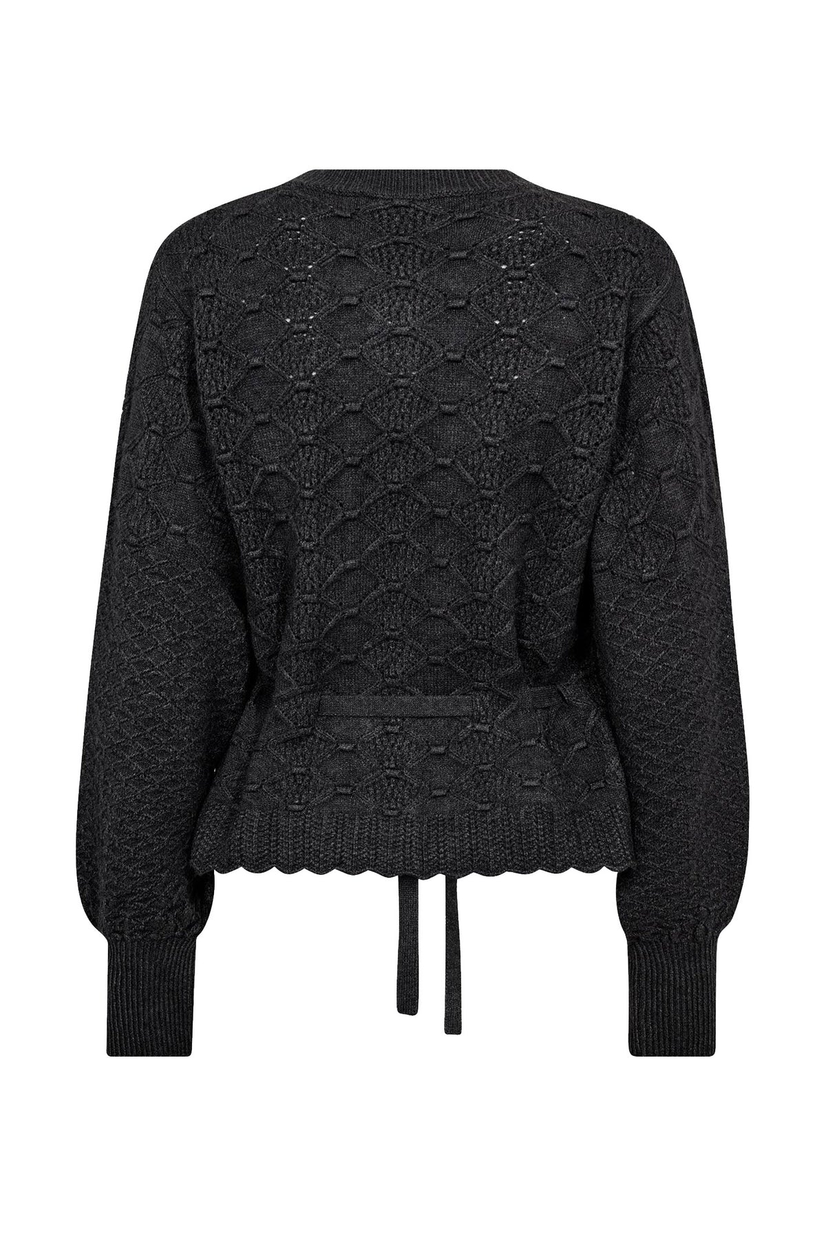 RowCC Pointelle Tie Cardigan 140-Dark Grey - 32241