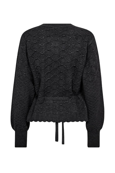 RowCC Pointelle Tie Cardigan 140-Dark Grey - 32241 Thumbnail