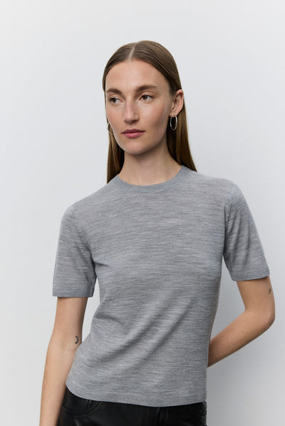 SORELLASW SHORT SLEEVE KNIT BL 8000 Grey Melange - SNOS762 Thumbnail