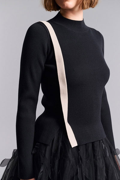 Saku bluse med slids BLACK/IVORY TWIST - 259-1073-5521 Thumbnail