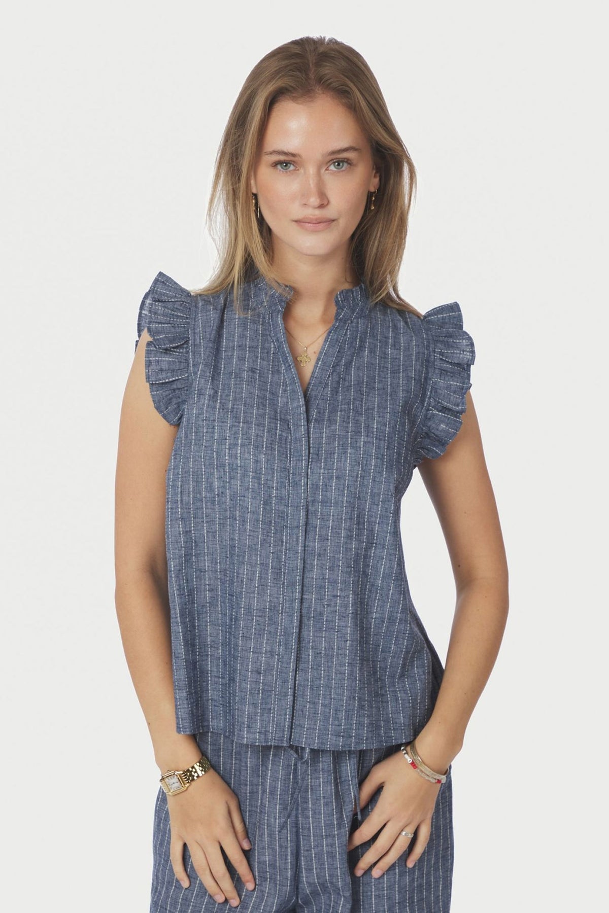 Siona Emb Stripe Top Blue - 168373