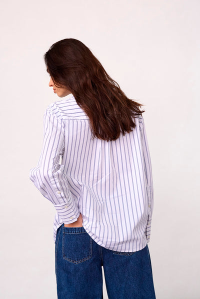 SomoCC Stripe Funnel Neck Shir 10001-White - 500372 Thumbnail