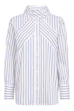 SomoCC Stripe Funnel Neck Shir 10001-White - 500372