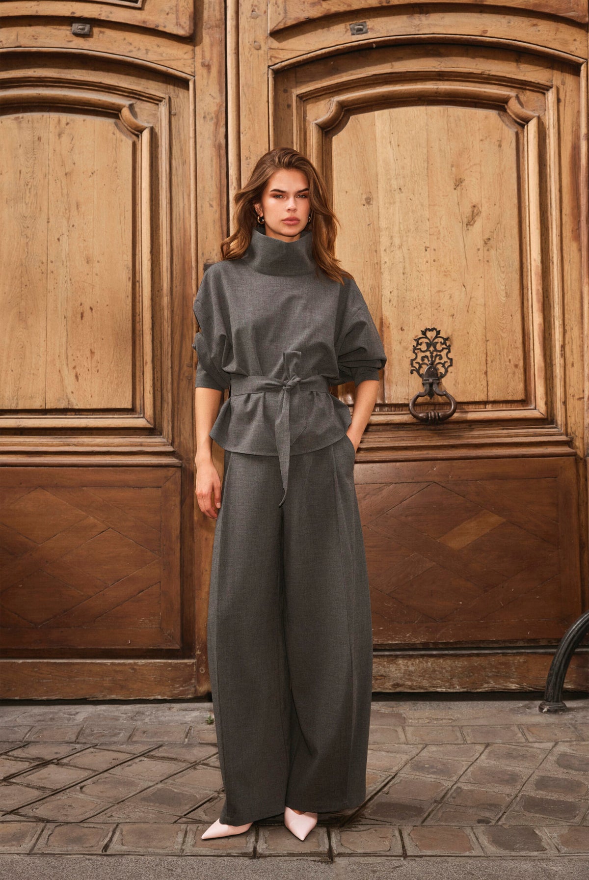 PriscillaCC Pleat Barrel Pant 65003-Mid Grey - 500824