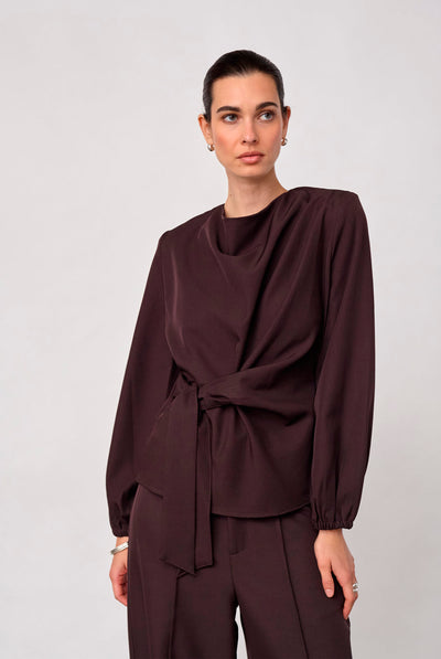 LunaCC Tie Blouse 20016-Bison - 500386 Thumbnail