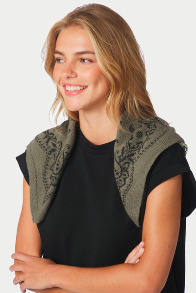 Adelina Paisley Knit Scarf ARMY - 169506 Thumbnail
