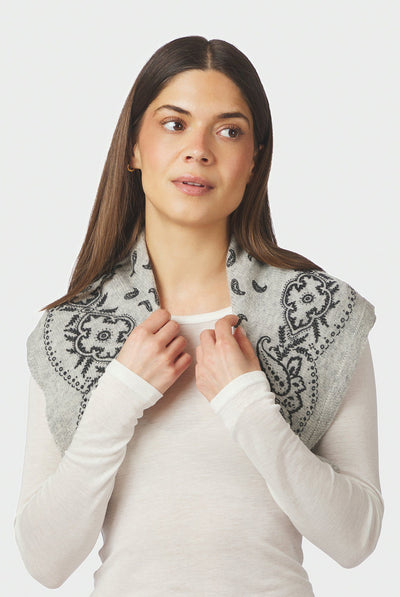 Adelina Paisley Knit Scarf Grey Melange - 169506 Thumbnail