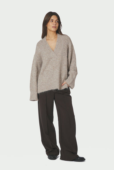 Melli Fluffy Knit Blouse BEIGE MELANGE - 167715 Thumbnail