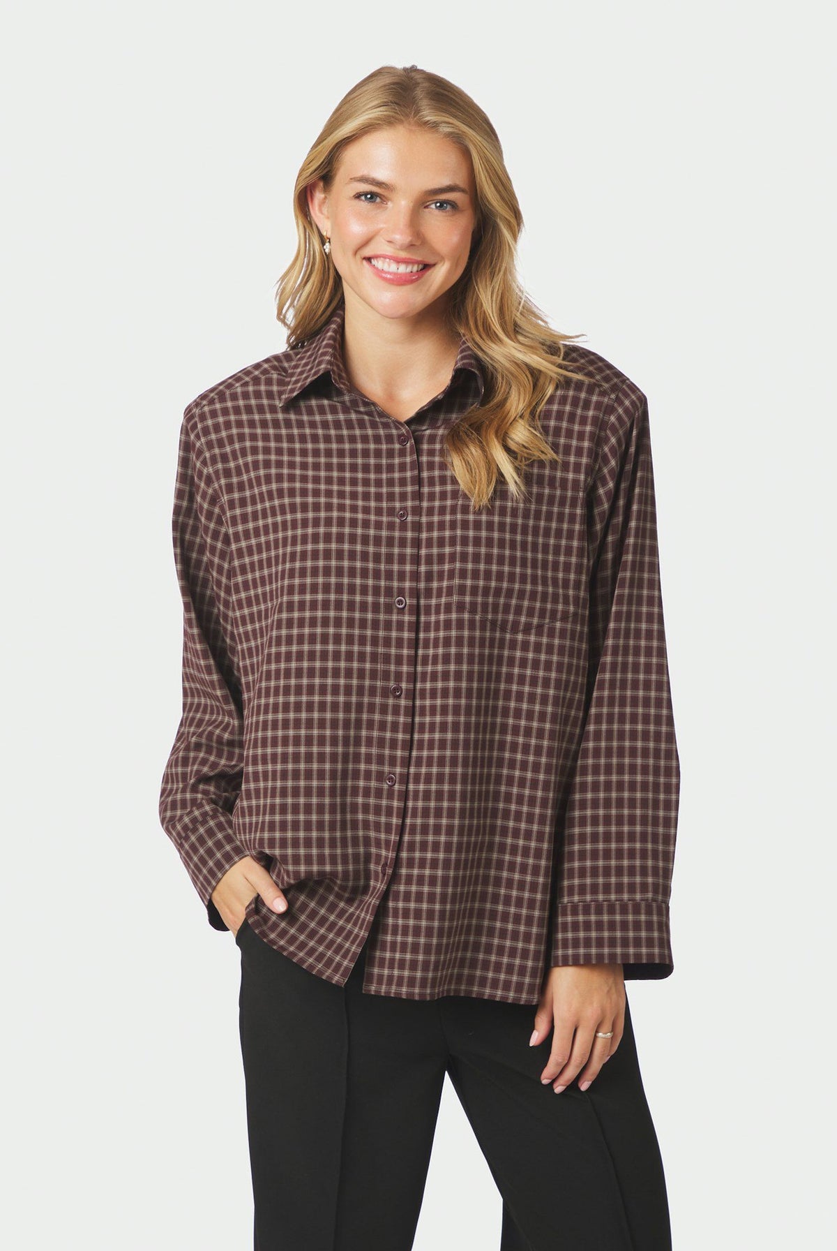 Anella Check Shirt Chocolate Plum - 170207