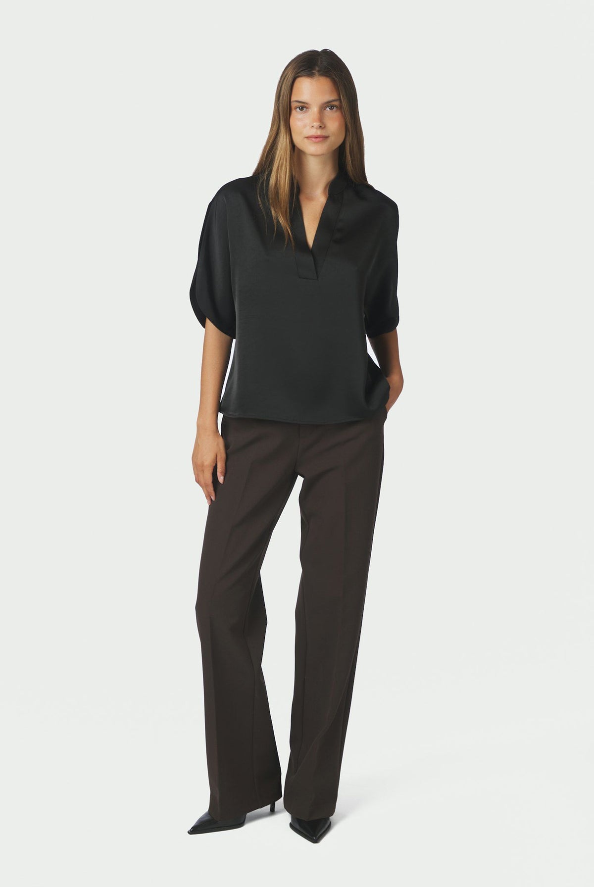 Anelle Heavy Sateen Blouse Black - 168286